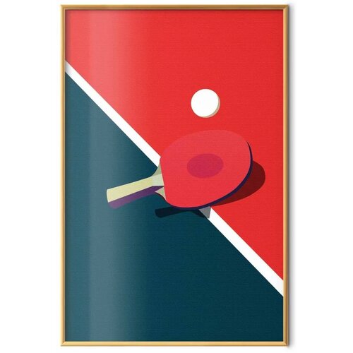  Plakat - Table Tennis - Ball and Racket on a Table 21x30 Zlatni okvir Slike
