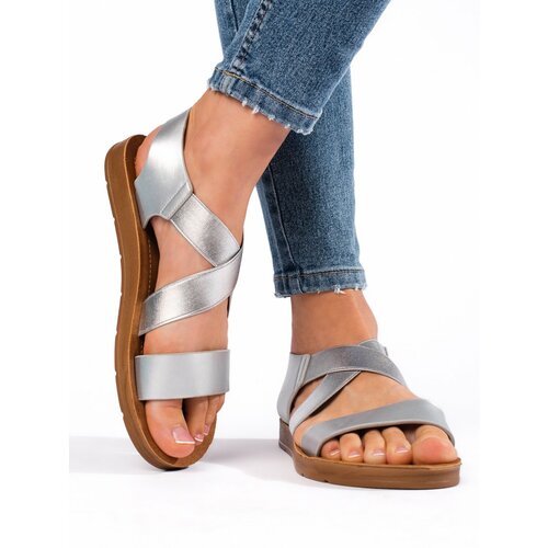 Shelvt Women's Silver Slip-on Sandals Slike
