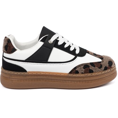 Shelvt Black and white sneakers with leopard print inserts Cene