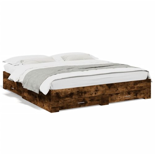 Maison Chic Posteljni okvir - Dvoposteljna postelja - Zakonska postelja s predali dimljen hrast 180x200 cm inž. les, (21696098) Cene