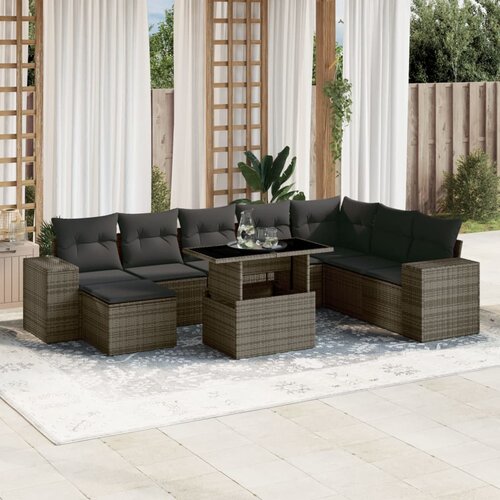 vidaXL 9-dijelni set vrtnih sofa od poliratana s jastucima sivi Cijene