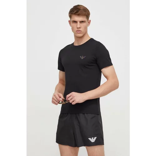 Emporio Armani Underwear Pamučna majica kratkih rukava za plažu boja: crna, s aplikacijom