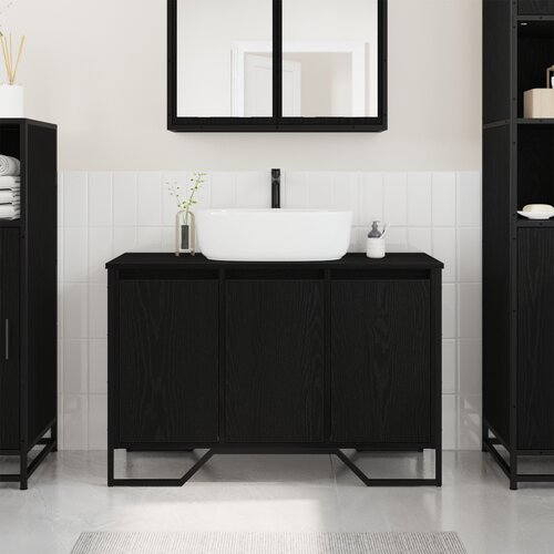 VidaXL Kupaonski ormar za umivaonik Crni hrast 91x35x60 cm Konstruirano drvo Slike