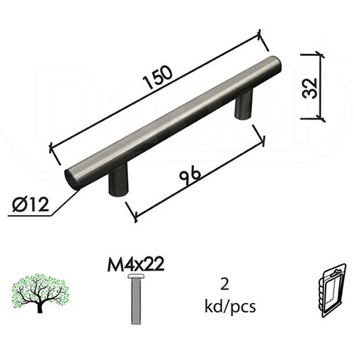 Dabel ručica za nameš c90 inox 96/150/32/fi12 2kom m4x22 Slike