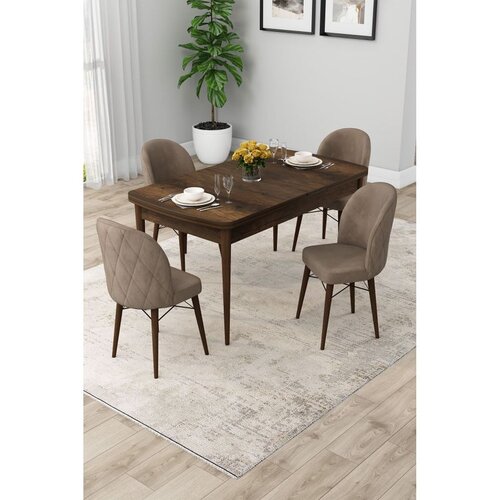 Hanah home trpezarijski set Rut, sto na razvlačenje i 4 stolice, ploča u dekoru drveta Baroque, kapućino tkanina Babyface Cene