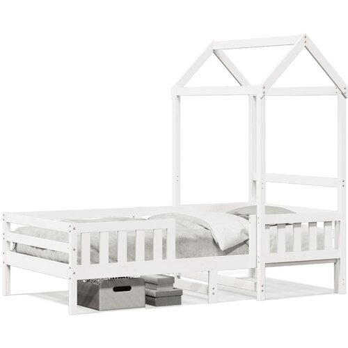 VidaXL Okvir kreveta s krovom bijeli 90x200 cm od masivne borovine Slike