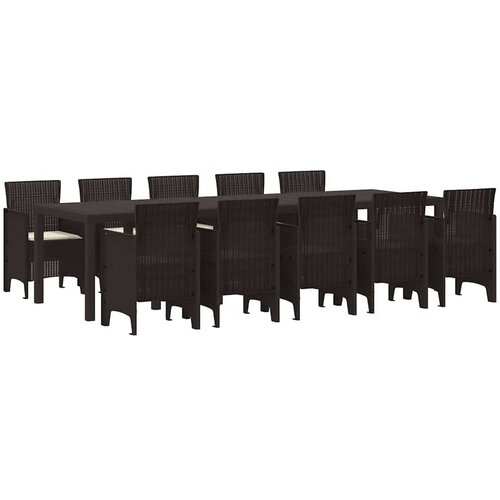 VidaXL 11-dijelni vrtni set s jastučićima smeđi poli ratan, smeđi vrtni stol 150x100x73 cm poli ratan, vrtne stolice s jastučićima 2 komada smeđi poli ratan, vrtne stolice s jastučićima 4 komada smeđi poli ratan Slike