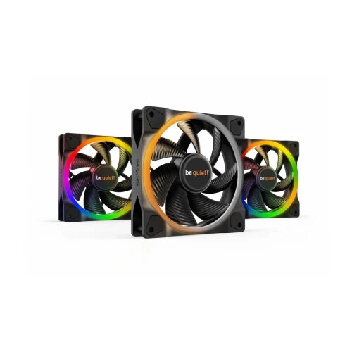BE QUIET BL077 LIGHT WINGS 120mm PWM high-speed, Triple Pack with ARGB Hub, 2500 rpm, Noise level 31 dB, 4-pin connector, Airflow (53.3 cfm / 88.86 m3/h), ARGB lighting on front and rear Cene