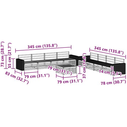  Set vanjskih sofa 9 kom. Prirodna Čvrsto drvo akacije Slike
