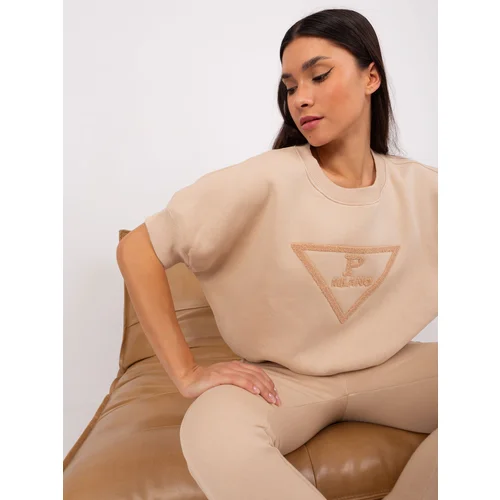 Fashion Hunters Beige cotton tracksuit with sweatshirt