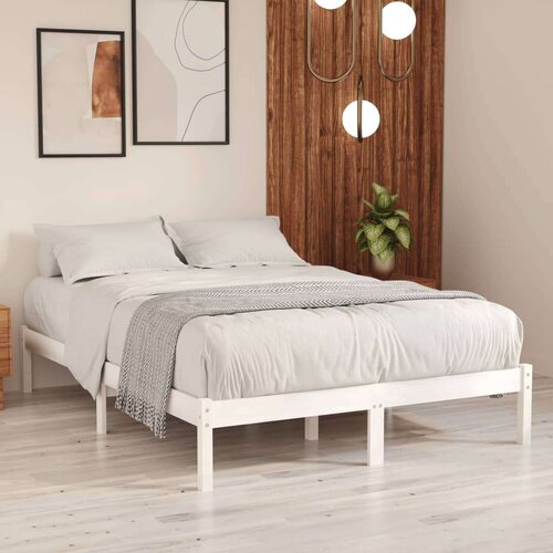 vidaXL posteljni okvir bel iz trdne borovine 135x190 cm UK Double Cene