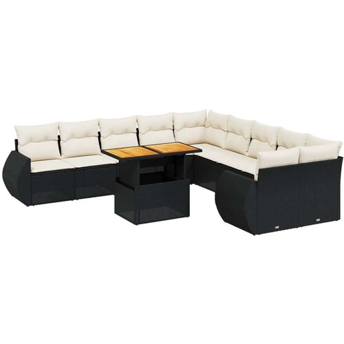  11-dijelni set vrtnih sofa od poliratana s jastucima crni Slike