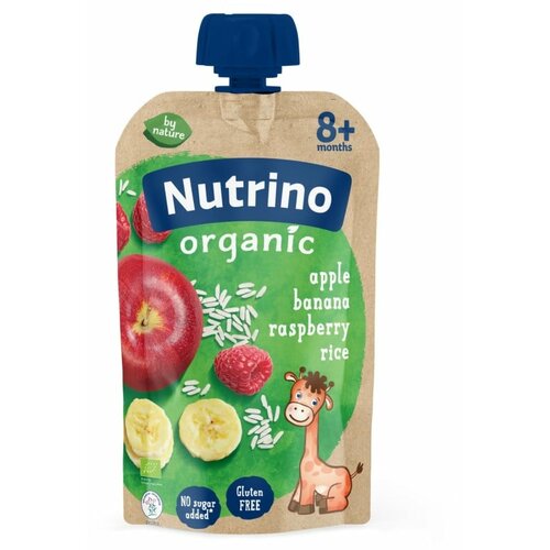 Nutrino organska voćna kaša jabuke, banane i maline sa pirinčem i dodatkom vitamina c 100 g Slike