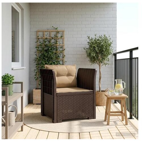 vidaXL Fotelja za jedan s Jastucima Izgled Ratan PP Smeđa - Smeđa Fotelja s taupe jastučićem i jastučićem za leđa Cene