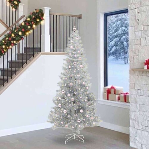 vidaXL Božično drevo med 300 LED z stojalom srebrna 240 cm PET Cene