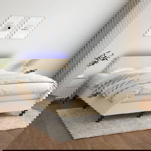 The Living Store Box spring postelja z vzmetnico LED krem 120x200 cm blago - Box Spring Postelja, (21517242) Slike