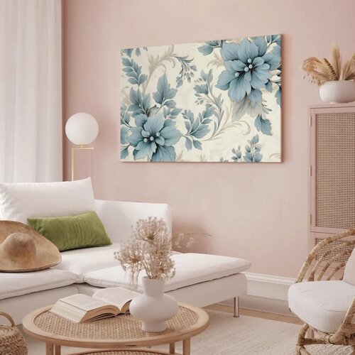  Slika - Turquoise Flowers in Retro Ambience Floristic Ornaments 120x80 Slike