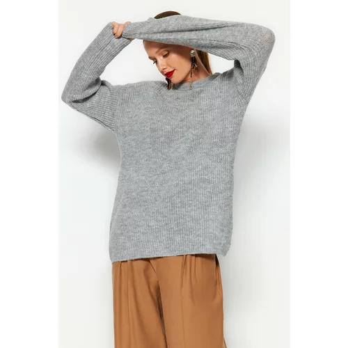 Trendyol Light Gray Wide Fit Soft Textured Basic Knitwear Sweater