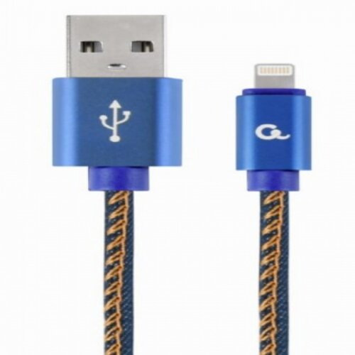 Gembird CC USB2J AMLM 1M BL Premium jeans denim 8 pin cable with metal connectors, 1m, blue Slike