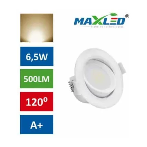 MAX-LED led vgradna svetilka 6,5W okrogla toplo bela