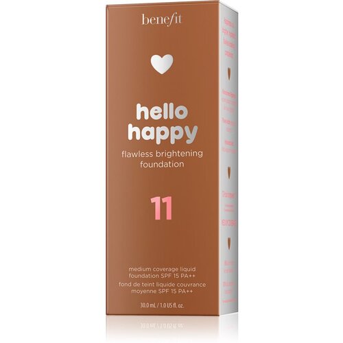 Benefit Hello Happy Flawless Brightening Foundation tekoči puder za osvetljevanje SPF 15 odtenek 11 Dark Neutral 30 ml Slike