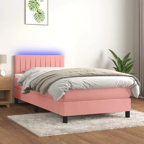 vidaXL Krevet box spring s madracem LED ružičasti 80x200 cm baršunasti