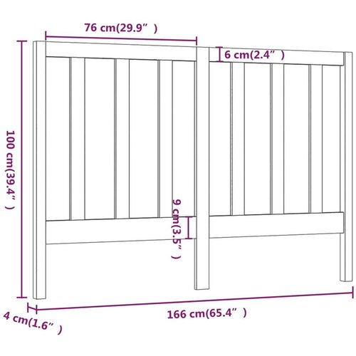  Uzglavlje za krevet sivo 166 x 4 x 100 cm od masivne borovine Slike
