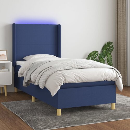 VidaXL Box spring postelja z vzmetnico LED modra 100x200 cm blago Slike