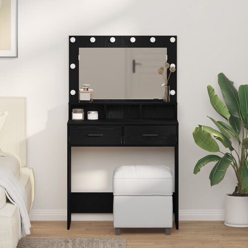vidaXL črn hrast mdf 79 x 41 x 135 cm predali toaletna mizica Cene
