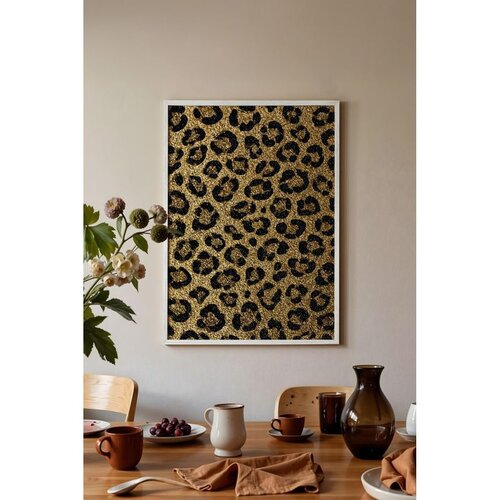 Wallxpert uramljena slika 115266, zlatna leopard &amp;scaron;ara, 30 x 40 cm, beli ram Slike