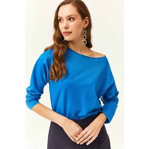 Olalook Women's Blue Dirty Collar Printed Soft Textured Thin Sweatshirt Slike