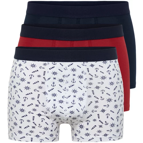 Trendyol Multi-Colored Men's 3-Piece Marine Patterned-Flat Pack Cotton Boxers