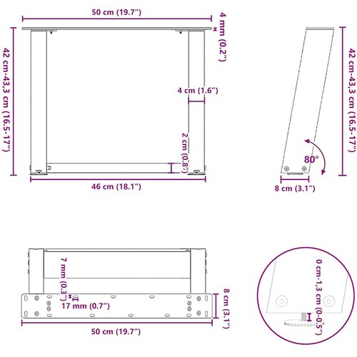  Noge za klub stolić U-oblik 2 kom Prirodni čelik 50 x (42-43) cm Čelik Slike