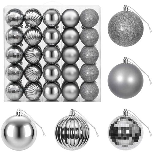 Set božićnih kuglica 50 kom. Siva 8 cm Polistiren - Siva Slike