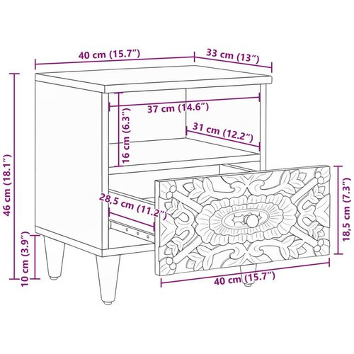  Ormar za krevet 2 pcs Smeđa 40 x 33 x 46 cm Čvrsto drvo manga Slike