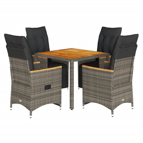  5-dijelni vrtni bistro set od poliratana s jastucima sivi Siva 90 x 90 x 75 cm Slike