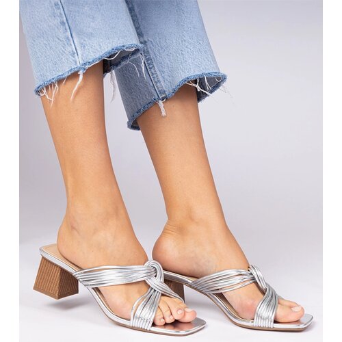 Gemre Silver elegant block heel mules Lilea Cene