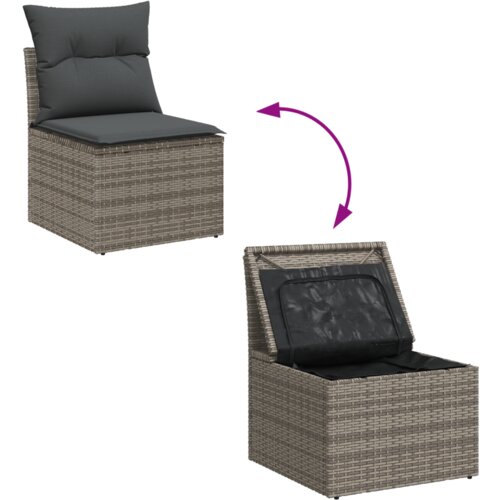 vidaXL 8-dijelni vrtni set sofe s jastučićima sivi Poli Ratan, 2-sjedšna vrtna sofa s pohranom i jastučićima sivi Poli Ratan Cijene