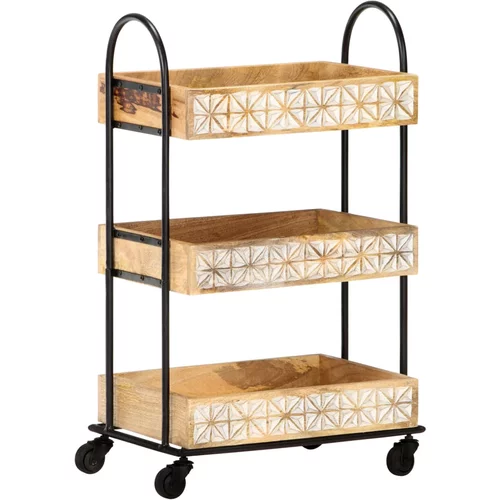 vidaXL Kuhinjski voziček 3-nadstropni 46x30x76 cm trden mangov les