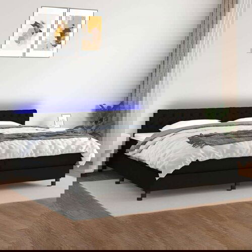  Box spring s madracem LED crni 200x200 cm od tkanine Slike