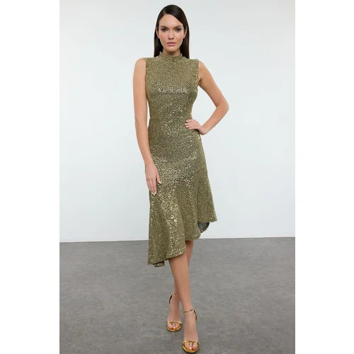 Trendyol Gold Sequin Knitted Dress