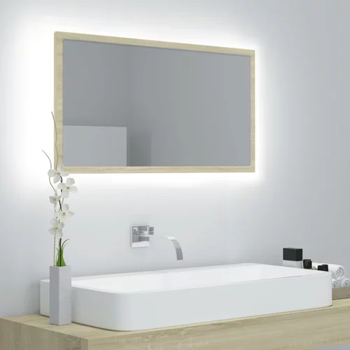 vidaXL LED kopalniško ogledalo sonoma hrast 80x8,5x37 cm iverna pl.