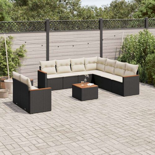  10-dijelni set vrtnih sofa s jastucima crni od poliratana Slike