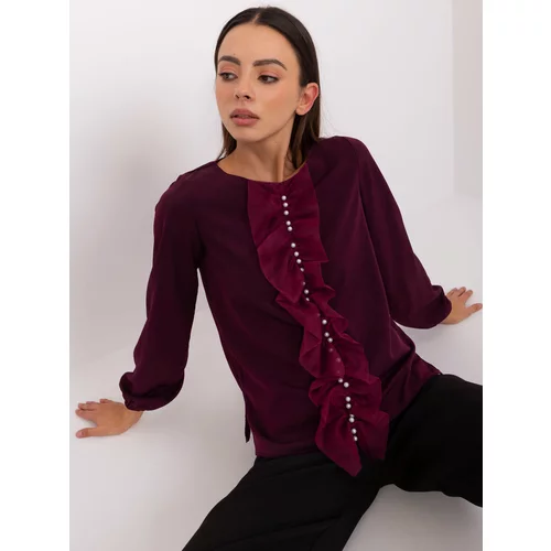 Fashion Hunters Dark purple formal blouse with pearls