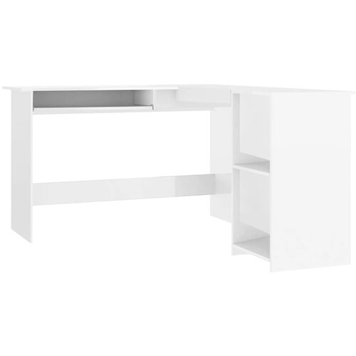 Maison Chic Kotna miza - pisarni&amp;scaron;ka miza - Računalni&amp;scaron;ka miza L-oblike visok sijaj bela 120x140x75cm iverna plo&amp;scaron;ča, (21785161) Slike