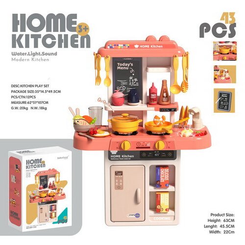  Otro&amp;scaron;ka kuhinja za igro Kitchenette s svetlobnimi - 43 elementov - roza Slike