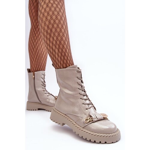 S. BARSKI Women&amp;#039;s Glossy Boots Workery with Ornament D&amp;amp;A Slike