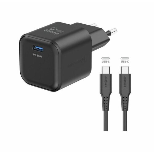 Swissten Polnilec GAN, 1xUSB-C PD 35W+C/C kabel, črn Slike