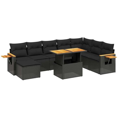 VidaXL 9-dijelni set vrtnih sofa s jastucima crni od poliratana Slike
