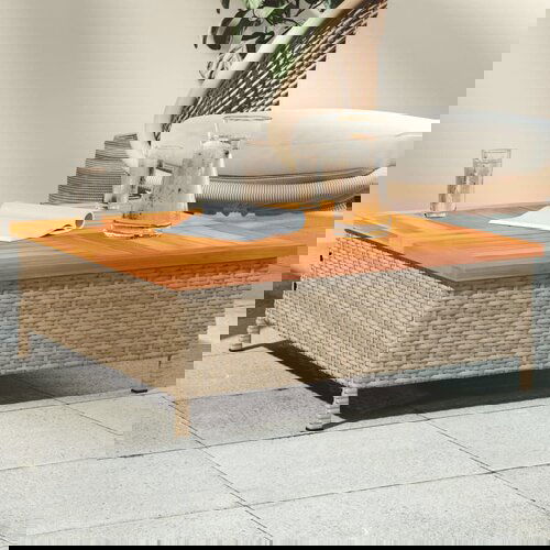  The Living Store Vrtna miza bež 70x70x25 cm ratan in akacijev les - Vrtna Mizica, (21463439) Cene